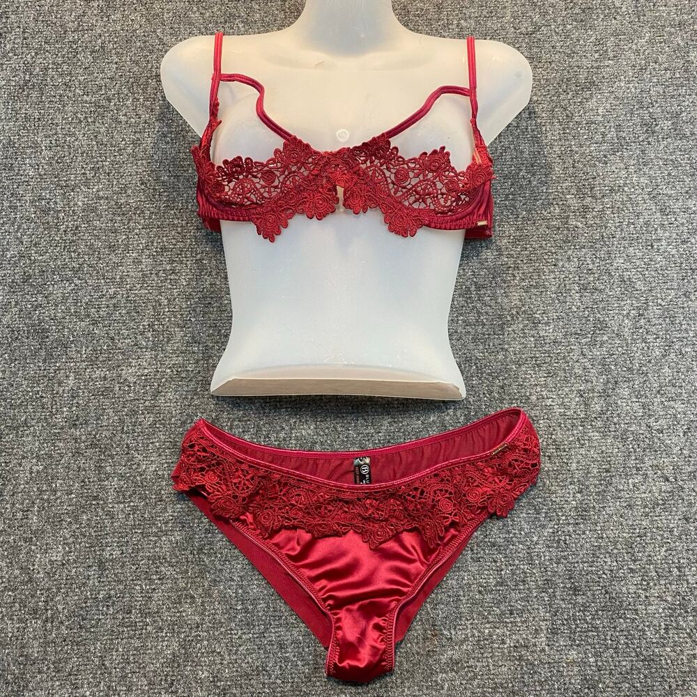 Bluebella Red Embroidered Lace Balconette Bra Matching Panty Set Sexy Lingerie